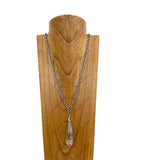 NKY250412-04         30 inches silver metal chain with clear crystal teardrop pendent Necklace