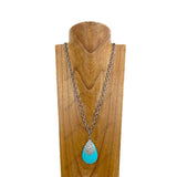 NKY250412-05           30 inches silver metal chain with blue turquoise teardrop pendent Necklace