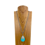 NKY250412-05           30 inches silver metal chain with blue turquoise teardrop pendent Necklace