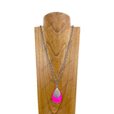 NKY250412-07         30 inches silver metal chain with hot pink turquoise teardrop pendent Necklace