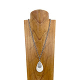 NKY250412-08           30 inches silver metal chain with white turquoise teardrop pendent Necklace