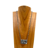 NKY250430-01-BLUE                Silver metal chain with rectangle blue turquoise stone pendant Necklace