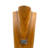 NKY250430-01-BLUE                Silver metal chain with rectangle blue turquoise stone pendant Necklace