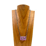 NKY250430-01-GREEN             Silver metal chain with rectangle green turquoise stone pendant Necklace