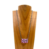 NKY250430-01-GREEN             Silver metal chain with rectangle green turquoise stone pendant Necklace