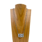 NKY250430-01-GREEN             Silver metal chain with rectangle green turquoise stone pendant Necklace