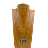 NKY250430-02-BLUE           Silver metal chain with rectangle blue turquoise stone pendant Necklace