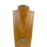 NKY250430-02-BLUE           Silver metal chain with rectangle blue turquoise stone pendant Necklace