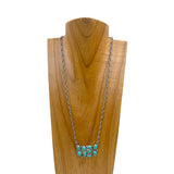 NKY250430-02-BLUE           Silver metal chain with rectangle blue turquoise stone pendant Necklace