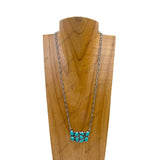 NKY250430-02-BLUE           Silver metal chain with rectangle blue turquoise stone pendant Necklace