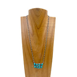 NKY250430-02-BLUE           Silver metal chain with rectangle blue turquoise stone pendant Necklace