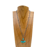 NKY250525-01              20'' Silver metal chain with blue turquoise stone Animal paw pendant Necklace