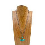 NKY250525-01              20'' Silver metal chain with blue turquoise stone Animal paw pendant Necklace