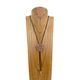 NKY250525-04          Brown leather with orange turquoise stone oval pendant Necklace