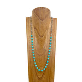 NKY250525-06            38''Silver metal chain with blue turquoise stone beads Necklace