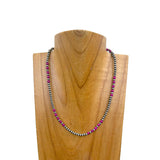 NKY250525-07             16'' 4mm Silver Navajo pearl with purple stone beads Necklace