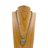 NKY250525-10            18'' 6mm Silver Navajo pearl beads with western cowboy pendant  Necklace