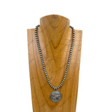 NKY250525-11            18'' 6mm Silver Navajo pearl beads with western cowgirl pendant  Necklace