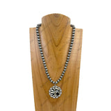 NKY250525-12           18'' 8mm Silver Navajo pearl beads with cross pendant&nbsp; Necklace