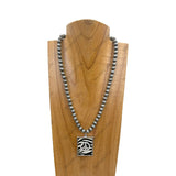 NKY250525-13                 18'' 8mm Silver Navajo pearl beads with peace sign pendant Necklace