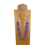 NKY250525-14           34'' brown leather with purple stone nuggets Necklace