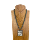 NKY250525-19            22'' Silver flat roundel Navajo pearl beads with peace sign pendant Necklace