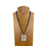 NKY250525-20         22'' Silver flat roundel Navajo pearl beads with peace sign pendant Necklace