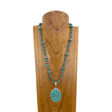 NKY250525-25           24'' Silver Navajo pearl and blue turquoise stone beads with oval blue turquoise stone pendant Necklace