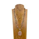 NKY250525-26           24'' Silver Navajo pearl and orange stone beads with oval orange stone pendant Necklace