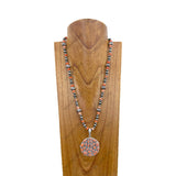 NKY250525-29           24'' Silver Navajo pearl and orange stone beads with circle orange stone pendant Necklace