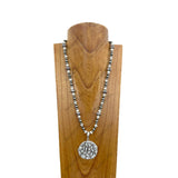 NKY250525-30          24'' Silver Navajo pearl and white stone beads with circle white stone pendant Necklace