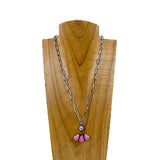 NKY250525-36                20'' Silver metal chain with hot pink turquoise stone Animal paw pendant Necklace