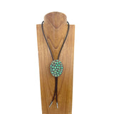 NKY250608-01                Adjustable Dark brown leather with oval blue turquoise stone pendant Necklace