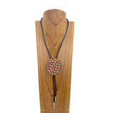 NKY250608-01                Adjustable Dark brown leather with oval blue turquoise stone pendant Necklace