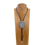NKY250608-01                Adjustable Dark brown leather with oval blue turquoise stone pendant Necklace