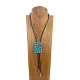 NKY250608-06          Dark brown leather with rectangle blue turquoise stone pendant Necklace