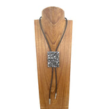 NKY250608-06          Dark brown leather with rectangle blue turquoise stone pendant Necklace
