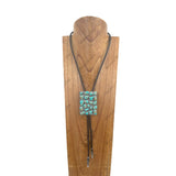 NKY250608-06          Dark brown leather with rectangle blue turquoise stone pendant Necklace