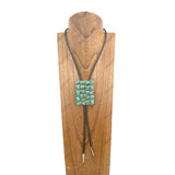 NKY250608-06          Dark brown leather with rectangle blue turquoise stone pendant Necklace