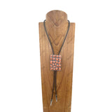 NKY250608-06          Dark brown leather with rectangle blue turquoise stone pendant Necklace