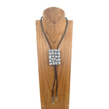 NKY250608-06          Dark brown leather with rectangle blue turquoise stone pendant Necklace
