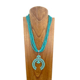 NKY250608-12            23'' muti blue turquoise stone beads strings with blue turquoise squash blossom pendant Necklace