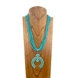 NKY250608-12            23'' muti blue turquoise stone beads strings with blue turquoise squash blossom pendant Necklace