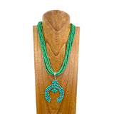 NKY250608-12            23'' muti blue turquoise stone beads strings with blue turquoise squash blossom pendant Necklace