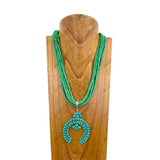 NKY250608-12            23'' muti blue turquoise stone beads strings with blue turquoise squash blossom pendant Necklace