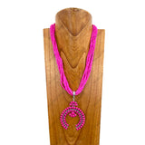 NKY250608-15            23'' muti hot pink turquoise stone beads strings with hot pink turquoise squash blossom pendant Necklace