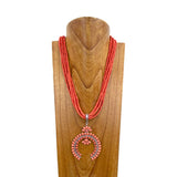 NKY250608-15            23'' muti hot pink turquoise stone beads strings with hot pink turquoise squash blossom pendant Necklace