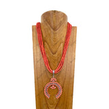 NKY250608-15            23'' muti hot pink turquoise stone beads strings with hot pink turquoise squash blossom pendant Necklace