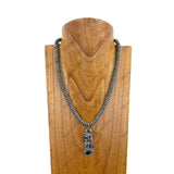 NKY250608-24                   20'' silver navajo pearl beads with black stone bar pendant Necklace