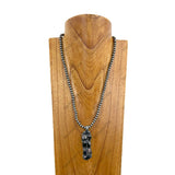 NKY250608-25            23'' silver navajo pearl beads with black stone bar pendant Necklace